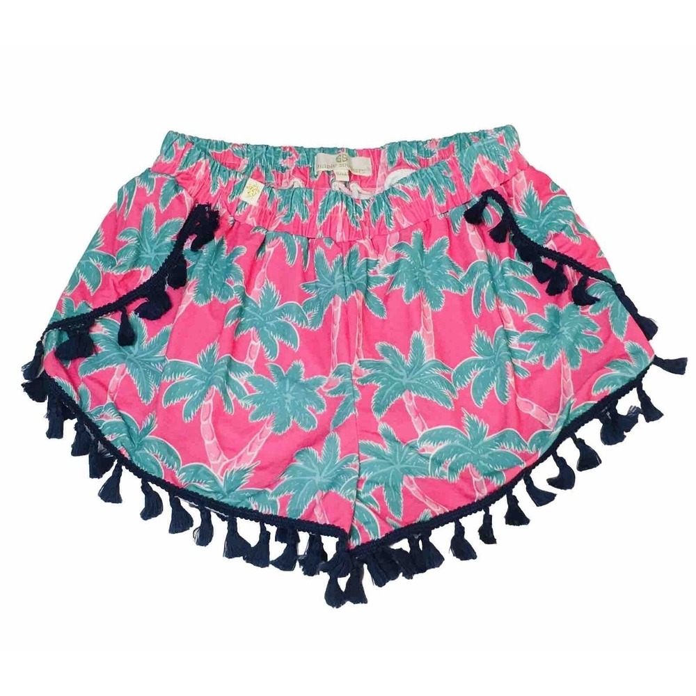 Simply Southern Womens SM Pink Green Palm Tree Navy Tassel Shorts Beach NEW - Picture 10 of 10